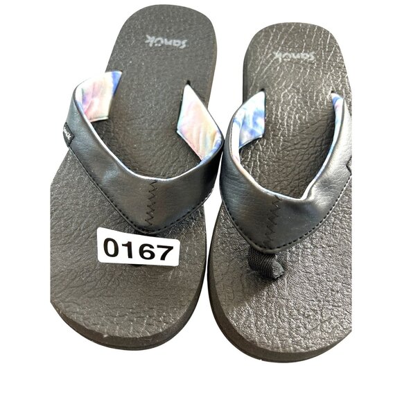 Sanuk Girls Flip Flops Black/Multi Size 2/3 - Picture 6 of 6